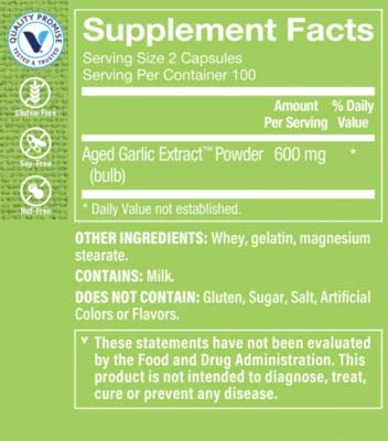 Aged Garlic Extract 600Mg Capsules, Odorless Natural Powder Extract, Herbal Supplement Provides Heart Health Support, Blood Pressure Support Healthy Immune System (200 Capsules) By The Vitamin Shoppe #TOP1