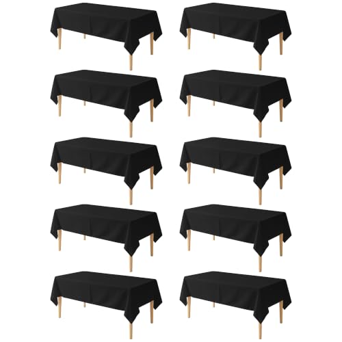 Image of 10 Pack Table Cloth 60 x 102 Inch, Rectangle Tablecloth, Stain and Wrinkle Resistant Washable Polyester Table Cover for Buffet Party, Dinner, Weddings and Camping, Black