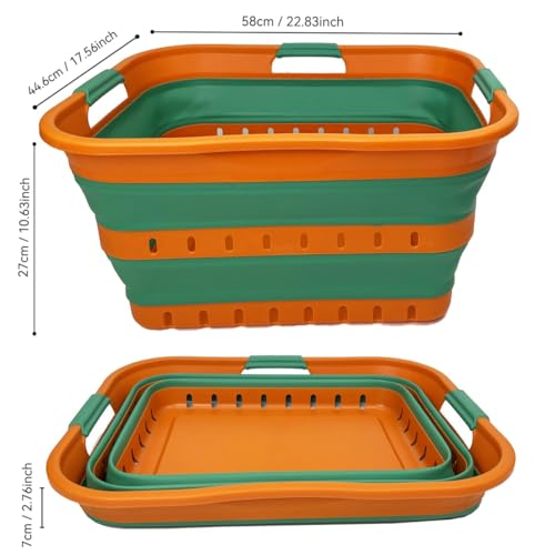 Image of SAMMART 42L (11 gallon) Collapsible Plastic Laundry Basket - Foldable Pop Up Storage Container /Organizer - Space Saving Hamper /Basket (1, Autumn Leaf /Forest Green)