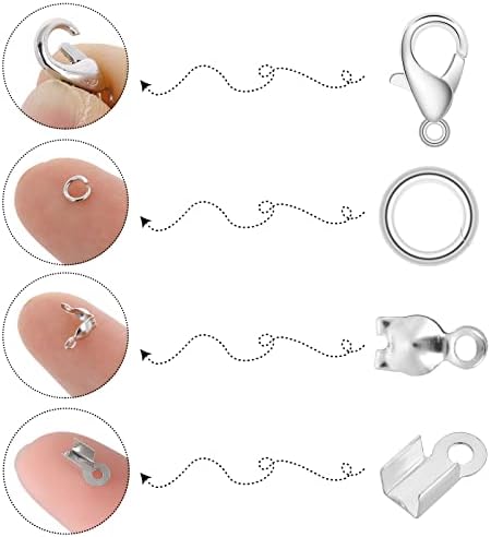650 Pcs Jewelry Making Finding Accessories Set Includes 200Pcs Bead Tips Knot Covers 200Pcs Open Jump Ring Connectors 200Pcs Fold Over Cord Ends Terminators and 50Pcs Lobster Claw Clasps