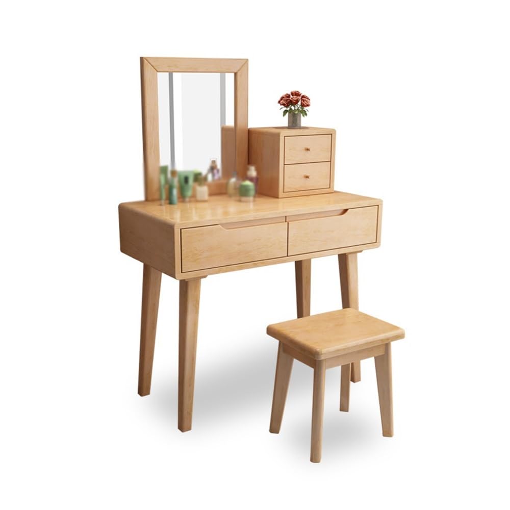 asdchZen Nordic Solid Wood Vanity Table-Modern Minimalist Makeup Desk Compact Dressing Table With Ample Storage Stylish Space-Saving Design For Home & Office Interiors