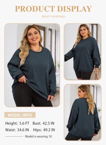 Image of Eytino Women Plus Size Sweatshirt Oversized Crew Neck Long Sleeve Tops
