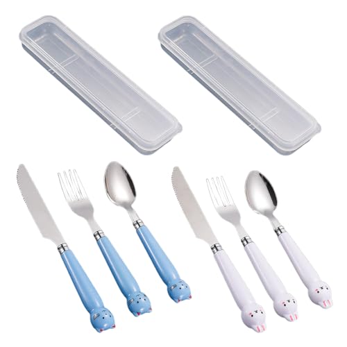 Posate da Viaggio con Custodia, 6 Pezzi Animali Portapranzo Portatile, Porta Posate in Inox per Pranzo, Ufficio, Campeggio, Scuola