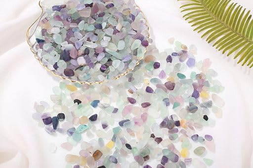 Image of YATOJUZI 2lb Fluorite Aquarium Gravel Rocks Natural Tumbled Healing Crystal Chips Bulk Gemstones Crushed Stones for Fountain Vase Filler Planters Decorative Fish Tank Potted Reiki Energy Balancing