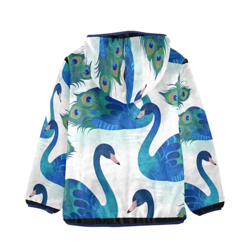 Blue Peacock Pattern Print Design Toddler Fleece Jacket Girl Boys Hooded Fleece Jacket Coat Warm Outwear Zip-up 3-10T2