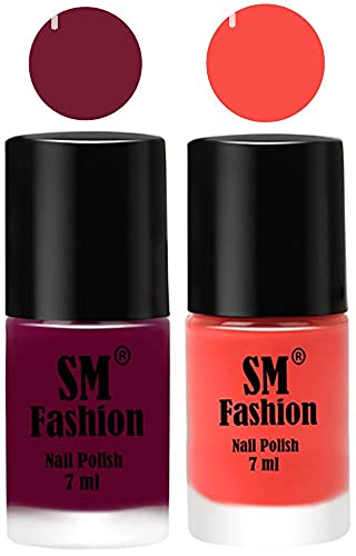 Image of Long Lasting Nail Polish | Nail Paint Combo 7 ml Each) - Set of 2 Mulberry-Coral