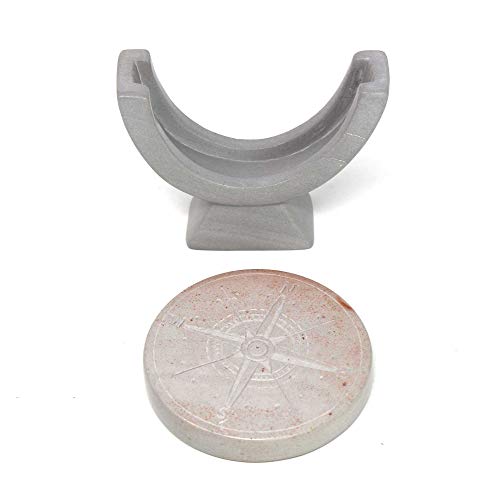 Global Crafts Hand-Carved Compass Soapstone Sculpture, 2-Piece Set, Two-Tone Gray, Made In Kenya (Ksacmp-Lg) #TOP1