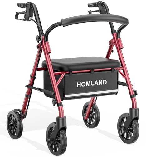 Rollator Walkers for Seniors with Seat, Folding Lightweight Rolling Walker