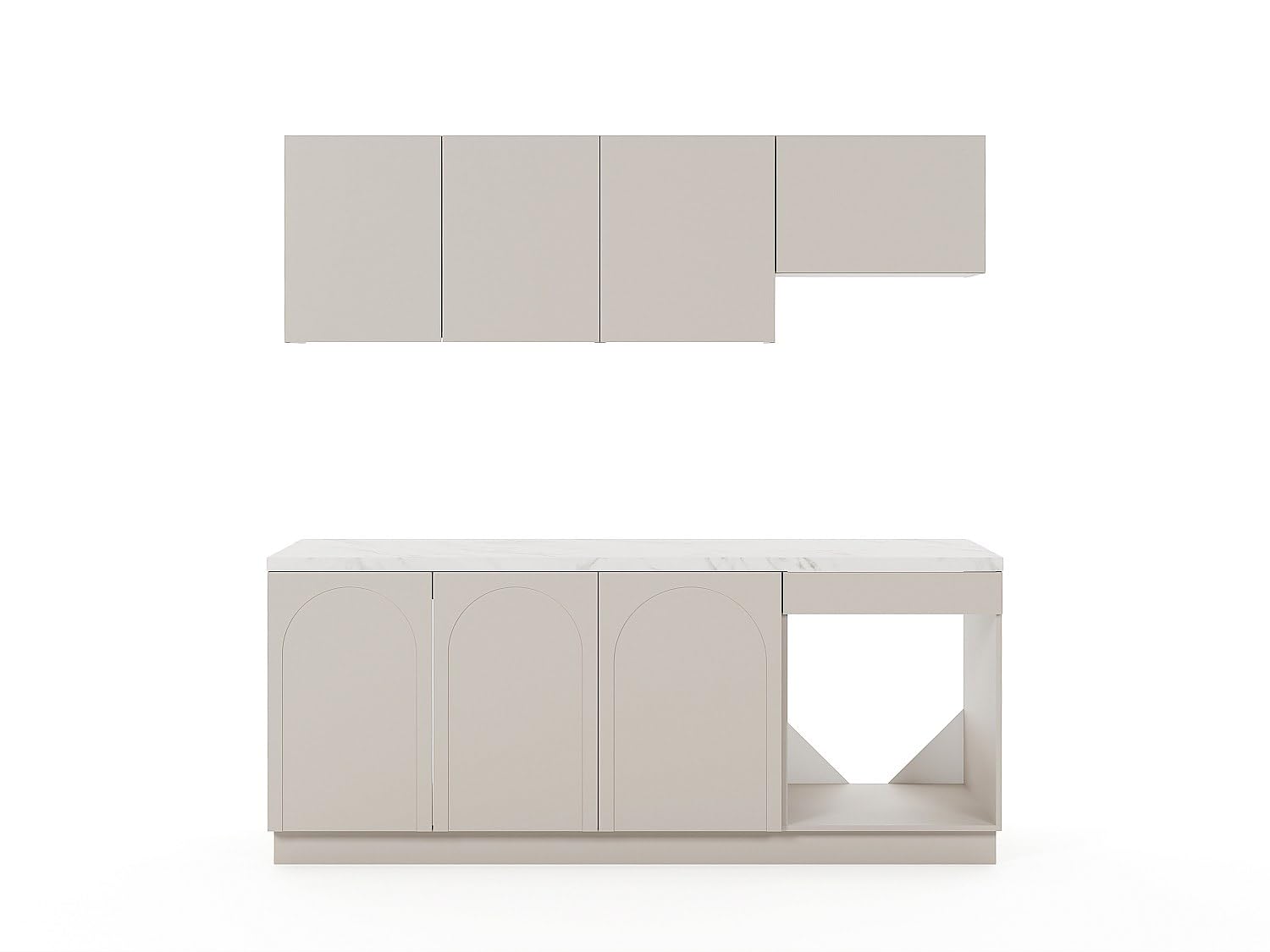 Vente-unique - Komplette Küche – mit Arbeitsplatte 200 cm – Beige und weißer Marmoreffekt – Nalayra