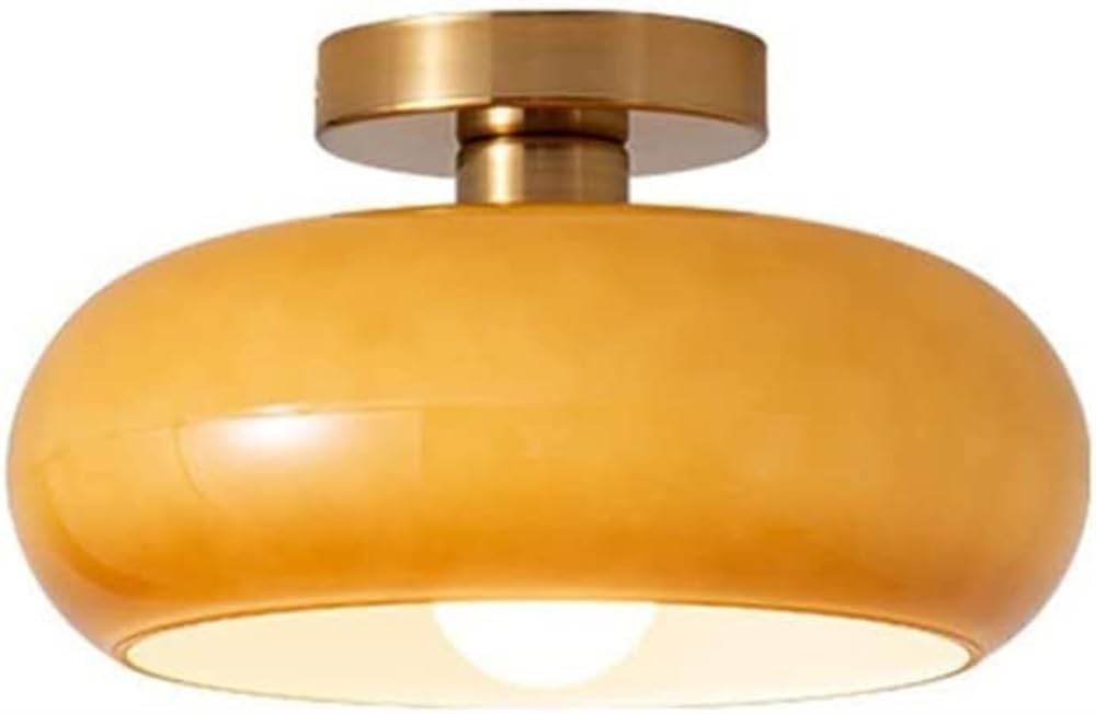 LYMSXAZOU Ceiling Hanging Orange Milk Glass Pendant Light Vintage Drum Shade Lamp for Restaurant Bedroom Cafe Hallway Loft 10.6in/27cm Mid Century Fixtures (Color :