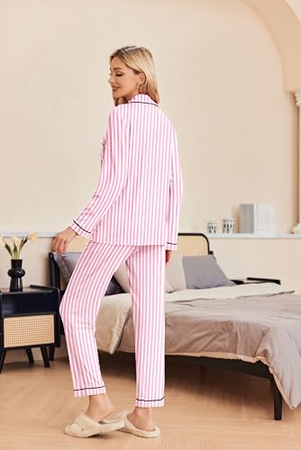 Image of Ekouaer Pajamas Women's Long Sleeve Sleepwear Soft Button Down Loungewear Pjs Lounge Set Nightwear XS-XXL