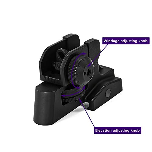 KNINE OUTDOORS Premium Level Rear Iron Sight with Windage & Elevation Adjusting Knob for Rifle with Picatinny Rail