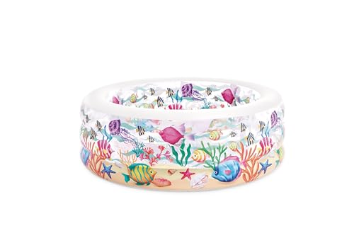 Intex Piscina Hinchable Redonda Infantil, Ø 152x56 cm, 360 litros, Suelo Hinchable, Diseño Animales Marinos, Tapón de desagüe, Juegos para niños, Vinilo Resistente, Parche Incluido, +6 años (58480)