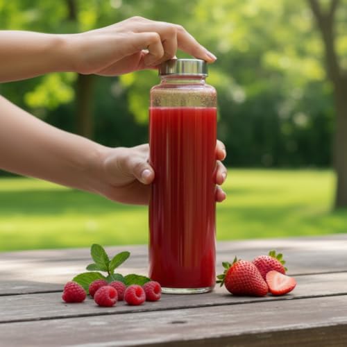 Image of Glassbunny Glass Water Bottle with Leak-Proof Airtight Stainless Steel Lid for Water, Smoothie, Juices Reusable Travel Drinking Fridge Bottle 1000ml BPA-Free Pack of 1