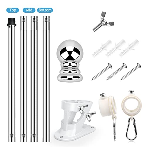 Bonytek Flag Poles For Outside House, 5Ft Flag Pole With Bracket And Rings, Stainless Steel Wall Mounted Flag Pole Kit For House Yard Garden Outdoor Residential Or Commercial (Silver) #TOP5