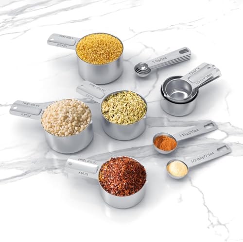 Image of INKULTURE Measuring Cups and Spoons Set (13 Pieces), 18 /8 Stainless Steel, Stackable, Engraved Marks, Dishwasher Safe, Kitchen Baking Tools