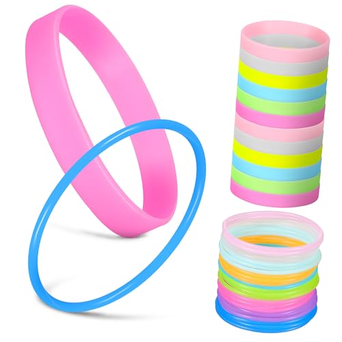 Ipetboom 48 pièces Bracelets Silicone Lumineux Multicolores Silicone Élastiques Multifonctions pour Poignet et Cheveux Accessoires Festifs pour Adultes Mix Large et Rond