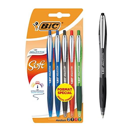 BIC Atlantis Soft Stylos-Bille Rétractables Pointe Moyenne (1,0 mm) - Couleurs Assorties, Blister Format Spécial de 5