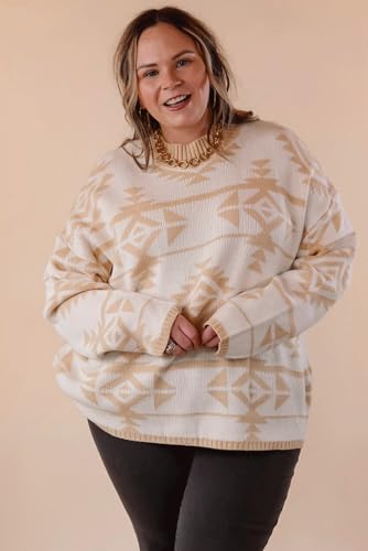 Plus Size Aztec Print Loose Sweater - Apricot Color2