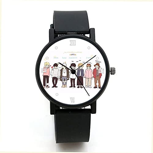 YXW BTS BTS Bangtan Boys Men Analog Quartz Regarde Le Personnage de Dessin animé Motif de Personnage Classique Roman Numerals Fashion ARMÉE Cadeau Chaud (Color : E) Cover