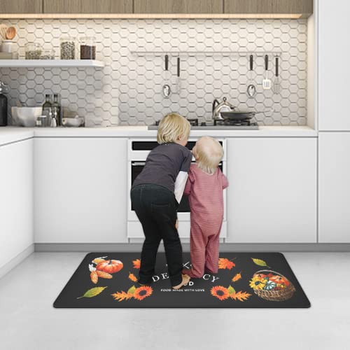 Artnice Kitchen Mat 2 Piece, Thanksgiving Day's Pumpkins Decorative Kitchen Mats Set, Pvc Waterproof Anti Fatigue Kitchen Rug, Cushioned Kitchen Floor Mats For Home Office Sink Laundry, Black #TOP4
