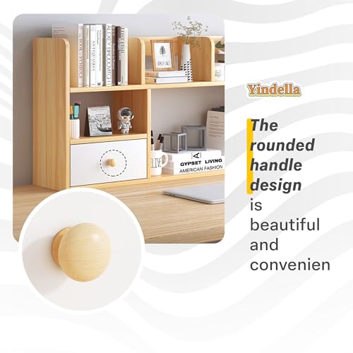 Image of Yindella Desk Bookshelf Wooden Tabletop Organizer Shelf for Books Files and Stationery Space-Saving Study Table Rack for Office or Home Size L70 x W19 x H8 cm