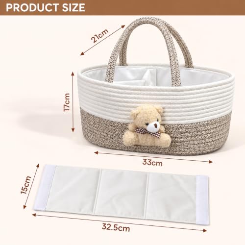 Image of House of Quirk Baby Diaper Caddy Organizer Cotton Rope Basket - Teddy