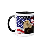 3dRose mug_21650_4 Bald Eagle and American Flag - Two Tone Black Mug, Multicolor, 11 oz