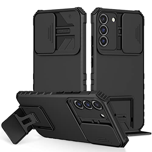 for Samsung Galaxy S22 Plus 5G Case with Slide Camera Cover, Armor Silicone TPU Bumper Tough PC S22 Plus Cover with Kickstand, Military Shockproof Protective Phone Case for Galaxy S22 Plus Black