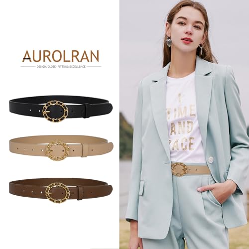 Image of Women's Fashion Classic Metal Buckle Leather Belt with Jeans Dress