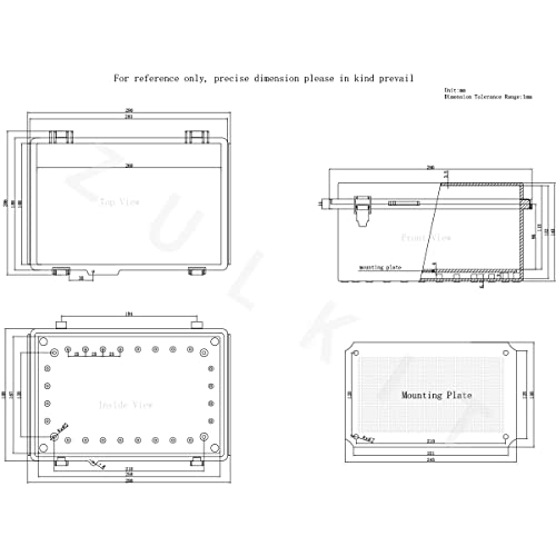 Image of Zulkit Junction Box,IP67 Waterproof Electrical Box Hinged Cover Stainless Steel Latch Plastic Enclosure for Project w Mounting Plate Wall Bracket and 2 Cable Gland Grey 11 inchx7.5 inchx5.5 inch /280x190x140mm