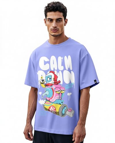 Image of Bewakoof Men's Graphic Printed 100% Cotton T-Shirt - Oversized Fit, Round Neck, Half Sleeves