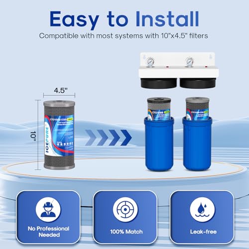 Image of ICEPURE 2-Stage 10 inch x 4.5 inch Whole House Carbon Water Filter Set, Activated Carbon and Lead Remove Cartridge Replacement for WFHDC8001, CB-BB-10, FXHTC, GXWH40L, GXWH35F, Pack of 1