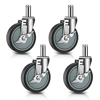 5-inch Stem Casters for Wire Shelving Racks, Heavy Duty Wheels with Brake, Set of 4