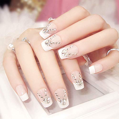 24PCS French Fake Nails With Glue Wedding Bride Party Fake Ladies Full Nail Tips