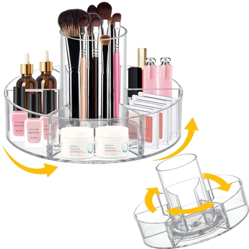 360-Degree Rotating Makeup Organizer, 6 Compartments, Clear Cosmetic Display Case with Lazy Susan...