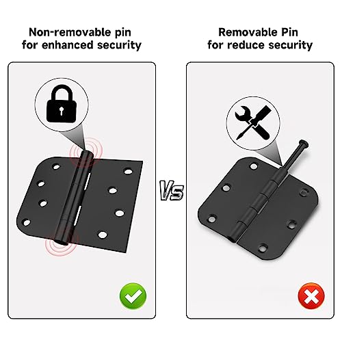 Hinges, Matte Black Door Hinges 4 Inch Stainless Steel Hinges Ball Bearing Silent Hinges Interior Door Hinge With Square Rounded 5/8" Radius Corner Hinges #TOP2