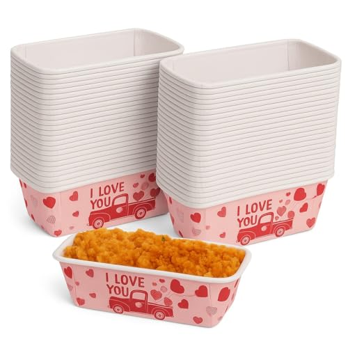 Image of Loaf Pans, Plumpy Disposable Loaf Bread Pan, Bread Pans for Baking Molds with Festive Snowflake and Christmas Designs, for Cakes and Treats (Light Pink with Small Heart, Pack of 10)