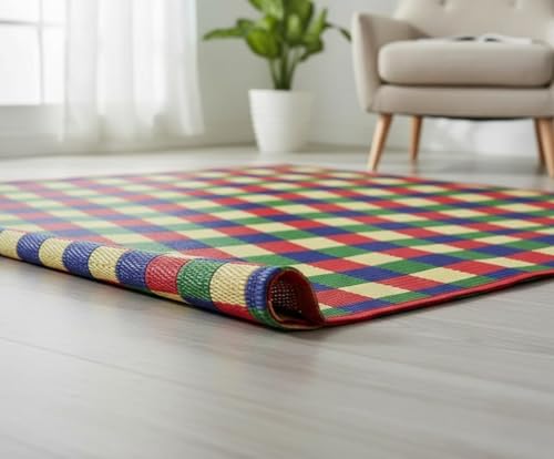 Image of Plastic Floor Mat Chatai | Multipurpose, Waterproof, Washable, Lightweight & Durable | Indoor & Outdoor Use (Multicolor, 6 x 6) | (L 180 cm X W 180 cm)