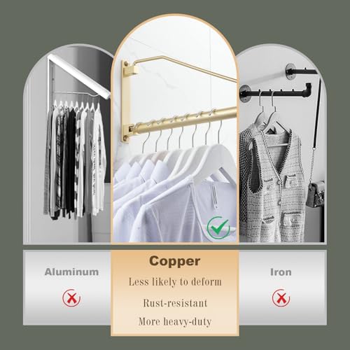 NEWRAIN Folding Wall Mounted Clothes Hanger Rack Clothes Hook Solid Brass with Swing Arm Holder Clothing Hanging System Closet Storage Organizer Heavy Duty Drying Rack Wall Mount,Brushed Gold by NEWRAIN - Used condition - Image 3