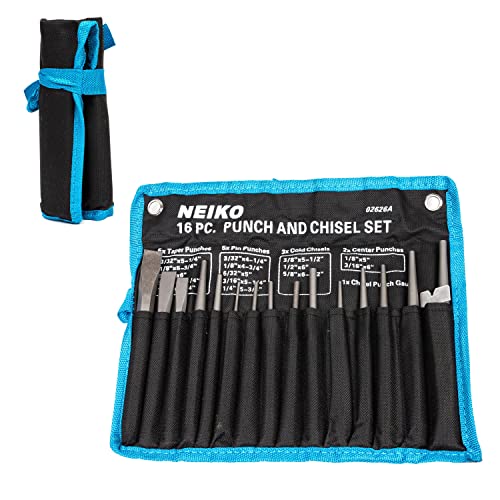 image for NEIKO 02626A Punch and Chisel Set | 16 Piece | Cold Chisels, Taper, Pi