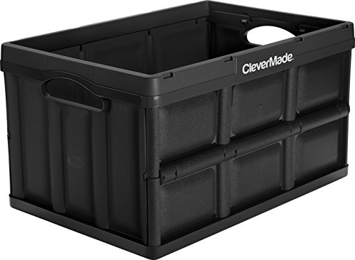 CleverMade CleverCrates 46 Liter Collapsible Storage Bin/Container: Solid Wall Utility Basket/Tote, Black