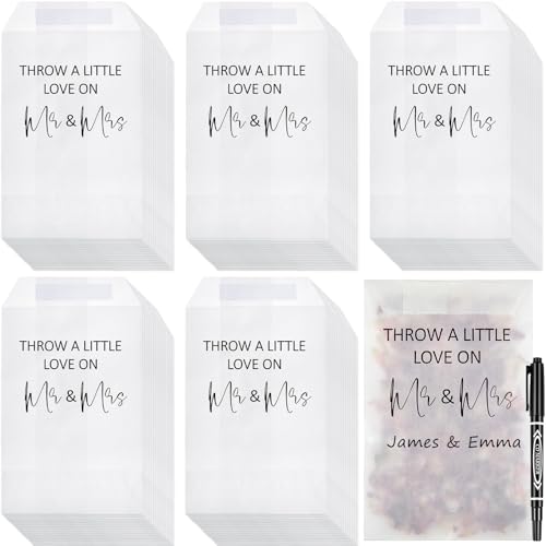 Clabby 100 Pcs Wedding Confetti Bags 2.76 x 4.13 Inch Confetti Glassine Favor Bags with Marker Pen Paper Glassine Envelopes Party Favor for Wedding Baby Shower Party Supplies