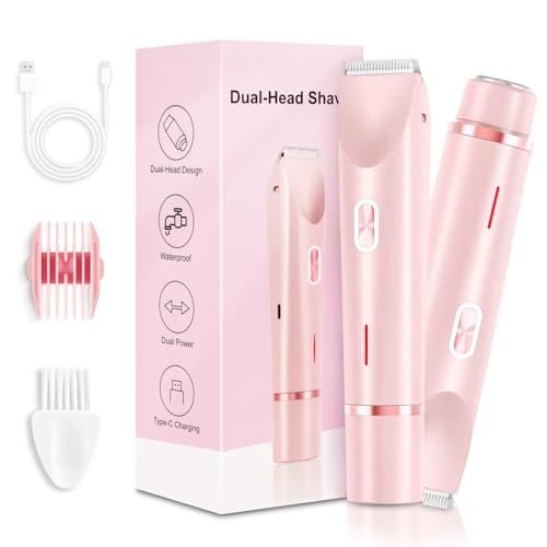 Silky Splash - Maquinilla de afeitar eléctrica 2 en 1 de doble cabeza, Genital Area Pro, IPX7 impermeable, recortadora de bikini inalámbrica húmeda y seca, afeitadora eléctrica para mujer con estado