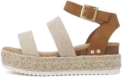 Soda Top Shoe Bryce Open Toe Buckle Ankle Strap Espadrilles Flatf...