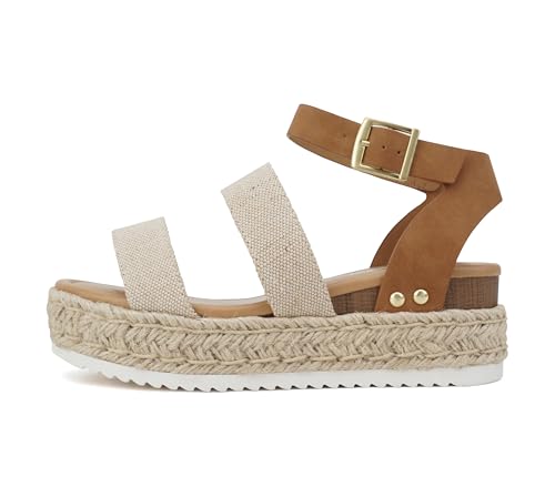 Soda Top Shoe Bryce Open Toe Buckle Ankle Strap Espadrilles Flatf...
