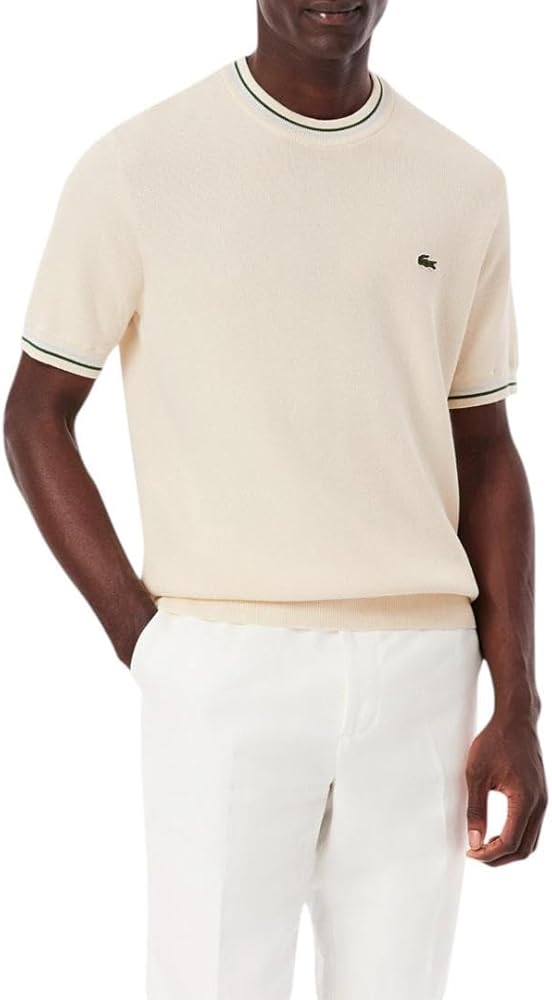 LACOSTE/クラシックフィットセーター/Sサイズ/ベージュ Lacoste Men's Short Sleeve Classic Fit Crew Neck Sweater, Off