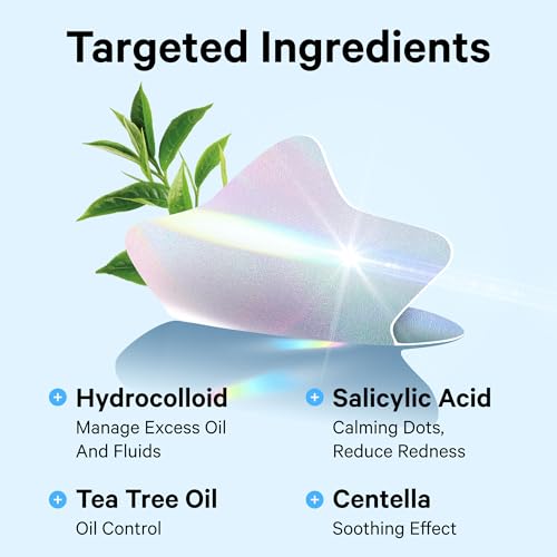 Image of Sosky Hologram Pimple Patches for Face, Hydrocolloid Acne Patches with Salicylic Acid, Cute Star Zit Stickers,Colorful Blemish Covers,48 Count Blue Star Cloud
