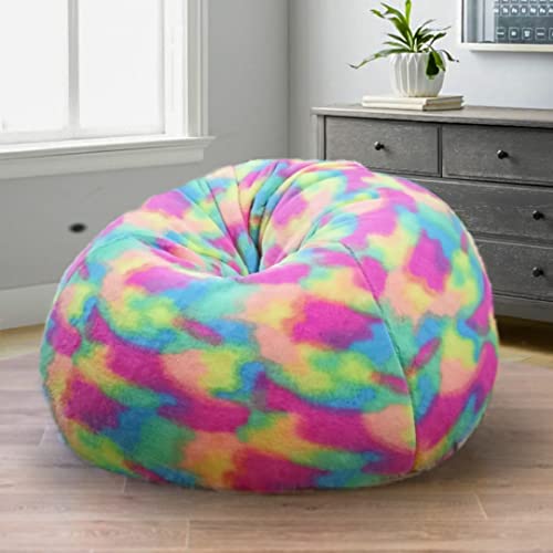 Image of New Tie Dye Rainbow Design Furry, Bean Bags with Beans Filled, Chair. Premium and Luxurious Fur Bean Bag with thermocol Balls XXXL (Rainbow Dot)
