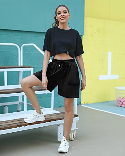 Cowasto Womens Cotton Sweat Shorts Casual Summer Loose Athletic Short Drawstring Waist Lounge Running Shorts with Pockets4